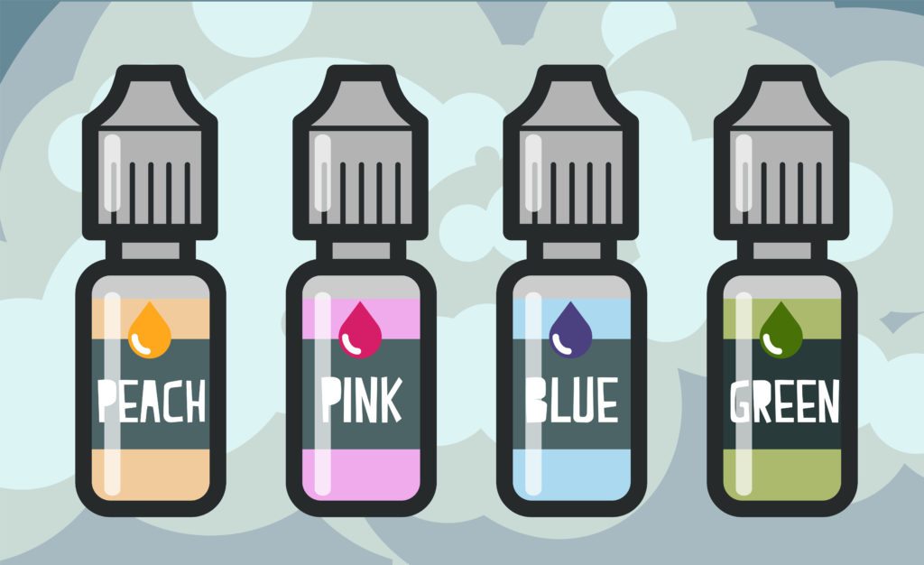 Vape bottles with liquid for vaping with e-cigarettes
