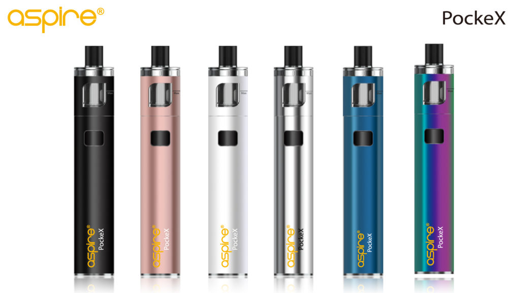 The Aspire PockeX is available in six colors: matte black, rose gold, pantone white, stainless steel, blue, rainbow.