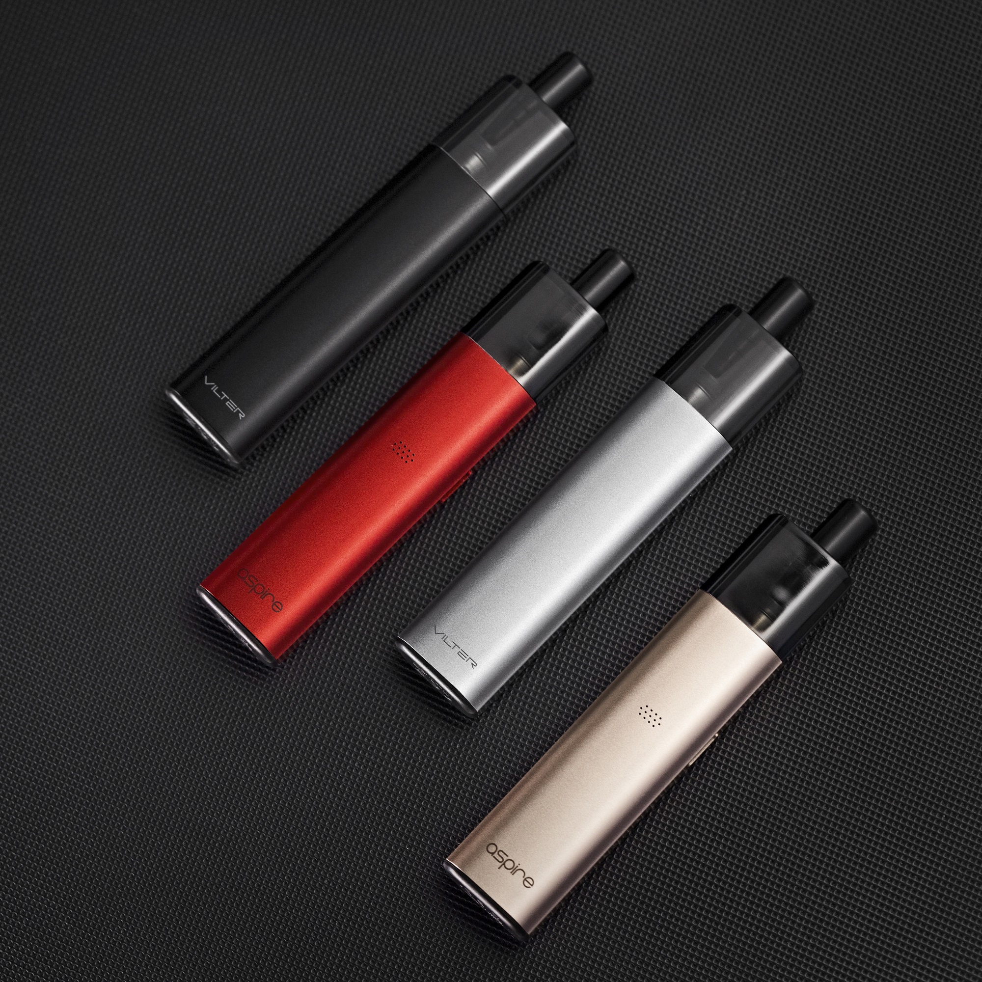 The Aspire Vilter in black, red, grey and gold. 